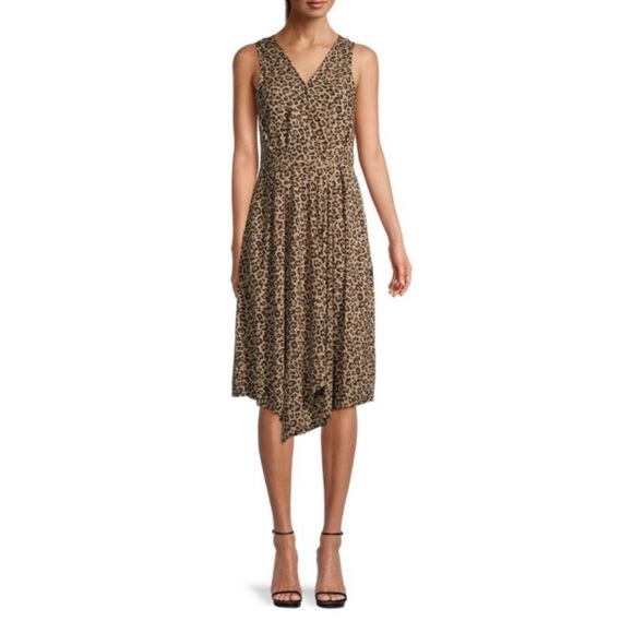 beachlunchlounge Brown Leopard Print Midi Dress Medium Flowy Capsule Beachy - Picture 10 of 15